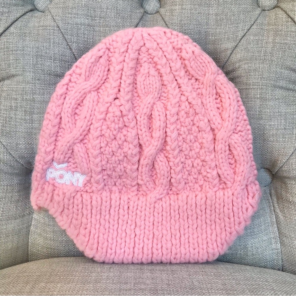 PONY | Unique Pink Cable Knit Hat With Visor